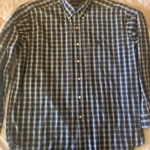 Ralph Lauren Blue and Green Plaid Blake Two-ply Cotton Shirt Size L